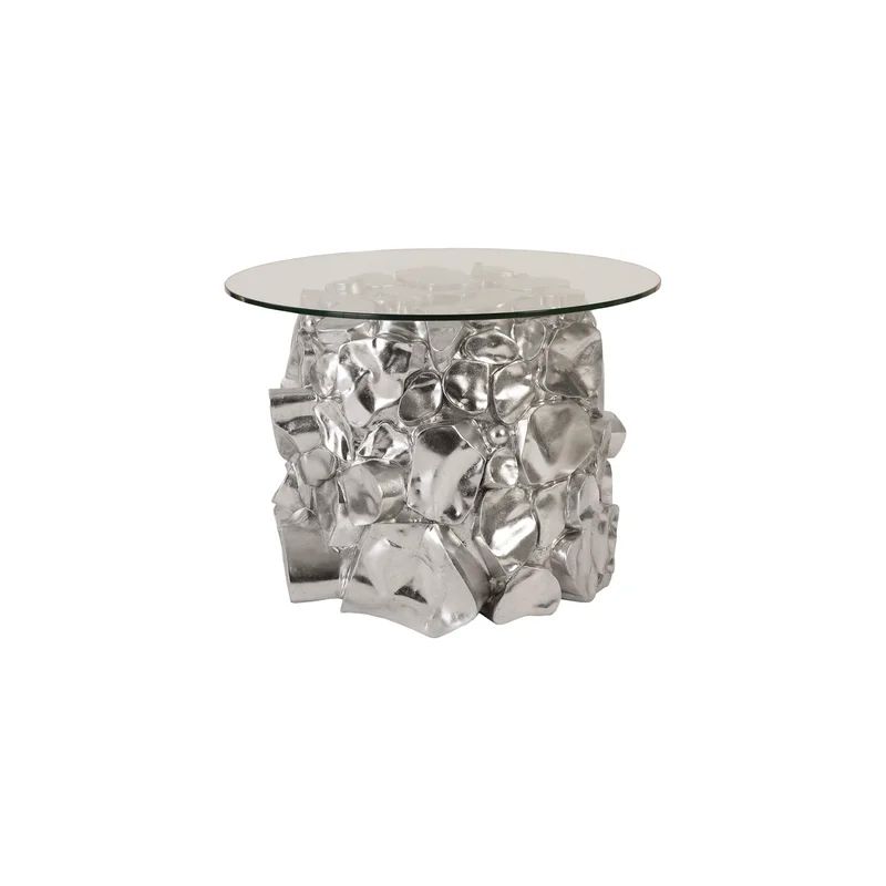 24" Silver Glass Round Contemporary Side Table