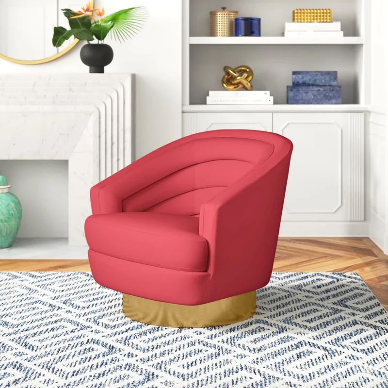 Hot Pink Velvet Swivel Accent Chair with Gold Base