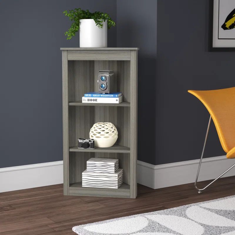 Compact Smoke Oak Corner Bookcase with Durable Melamine Finish