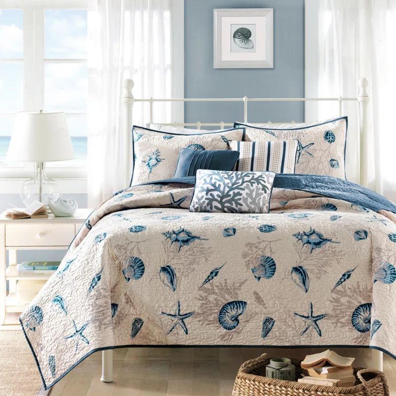 Nautical Blue Microfiber King Reversible Quilt Set