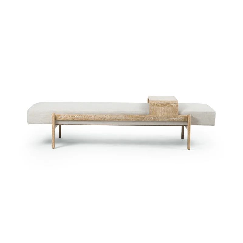 Contemporary Gray Upholstered Bench with Sliding Tray