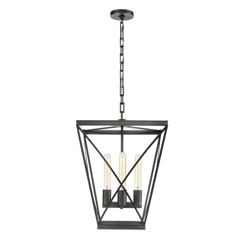 Urban Bronze Lattice 4-Light Geometric Lantern Chandelier