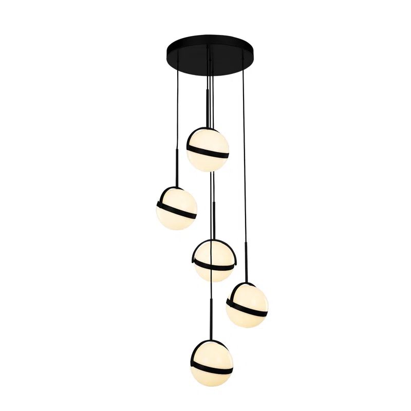 Globo Matte Black 5-Light LED Globe Cluster Pendant