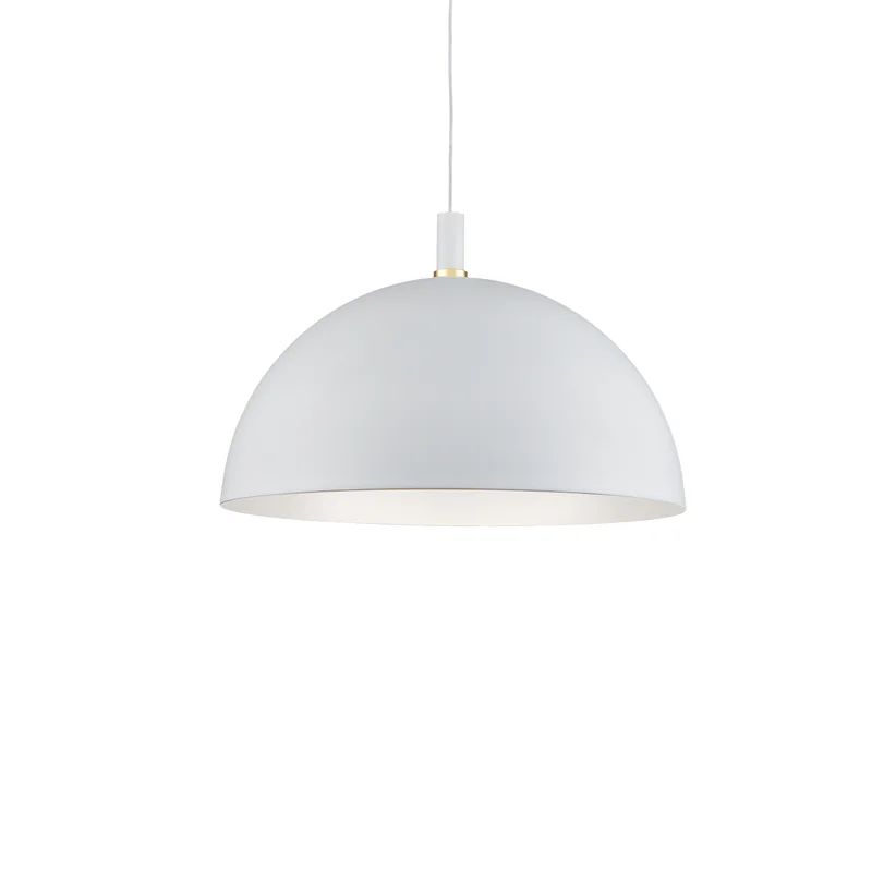 White Aluminum Dome Pendant Light with Brushed Nickel Accents