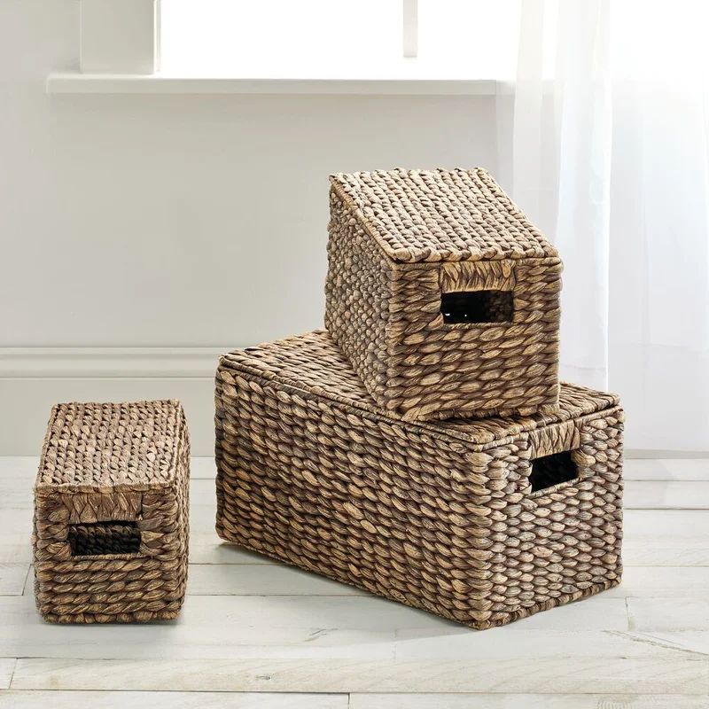 Brown Wicker Rectangular Storage Basket Set of 3