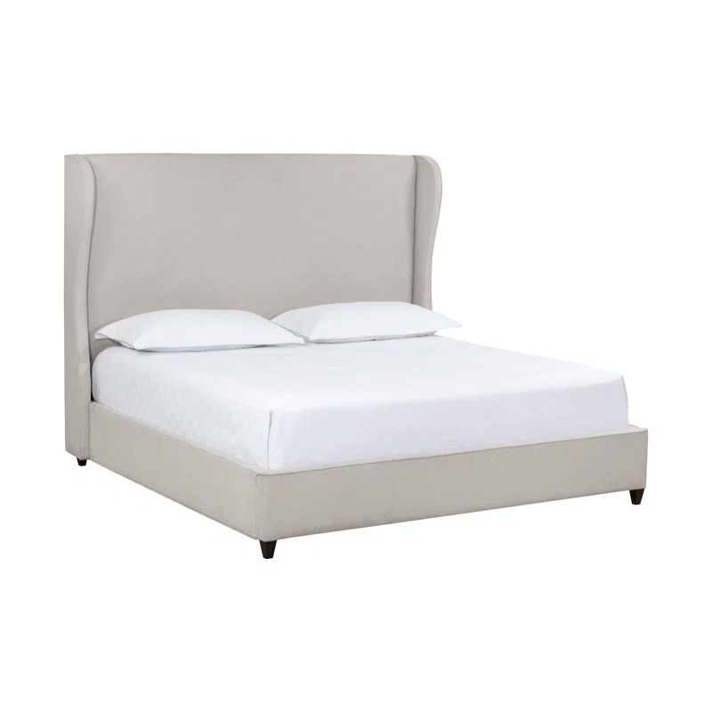 Beige King Upholstered Bed with Wingback Headboard