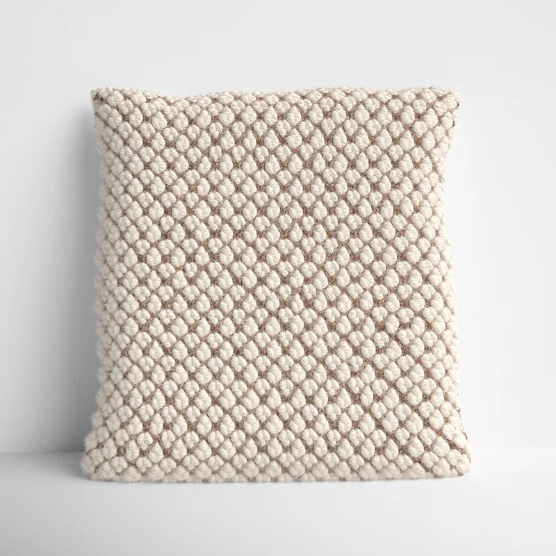 Off-White Textured Wool Embroidered Square Throw Pillow