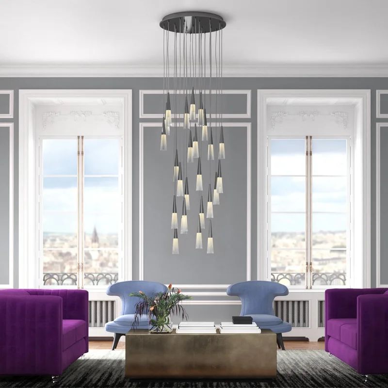 Avalon Crystal Cascade 25-Light LED Chandelier in Gun Metal