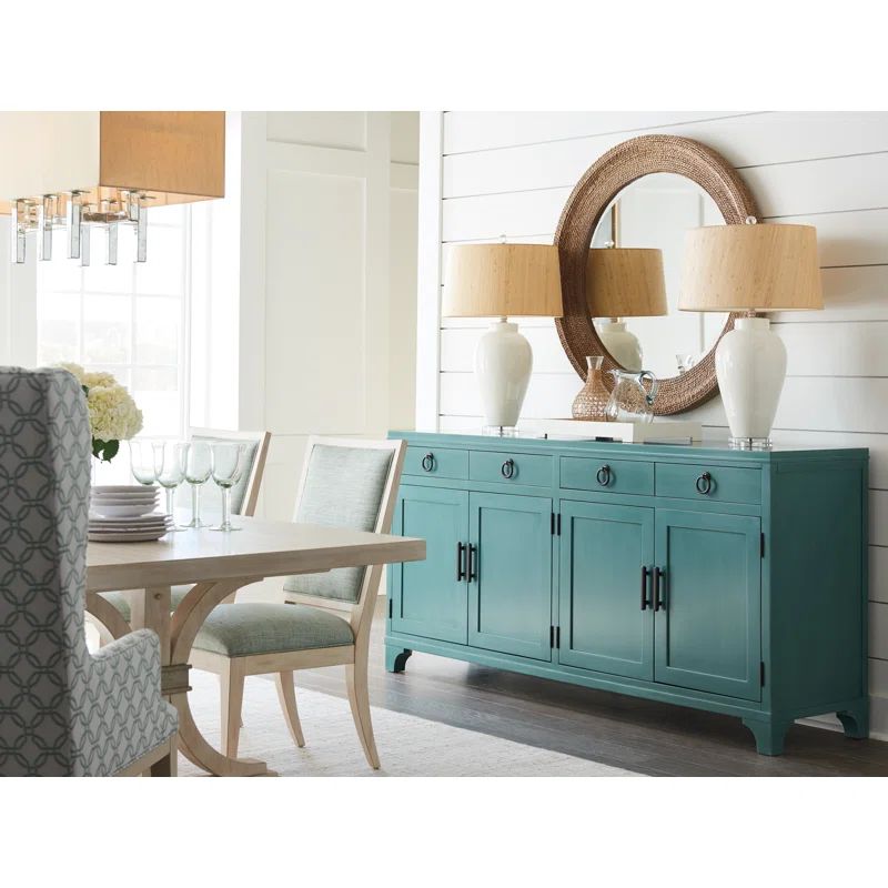 Seaglass Transitional 78'' Maple Wood Sideboard with 4 Drawers