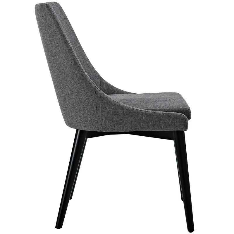 Sleek Gray Upholstered Dining Chair with Tapered Wood Legs