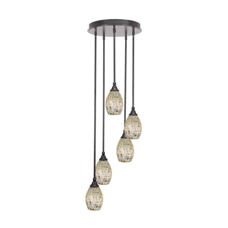 Ivory Glaze Seashell Glass 5-Light Cluster Pendant