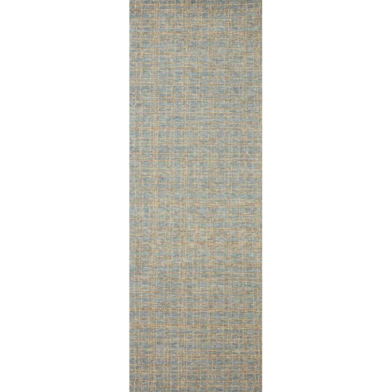 Polly Checkered Hand-tufted Blue/Sand Wool Runner Rug 2'6" x 7'6"