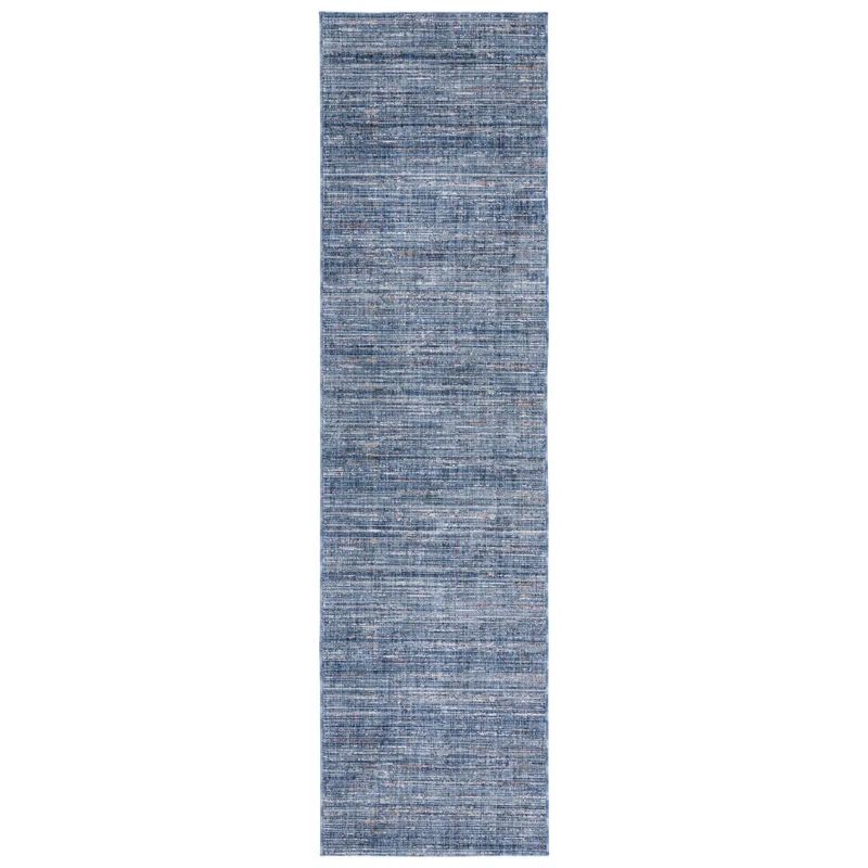 Navy and Beige Striped Synthetic Runner Rug 2'2" x 10'