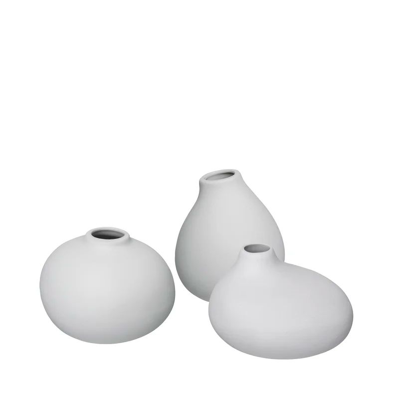 Nona Modern Porcelain Bouquet Vase Set in Microchip Grey