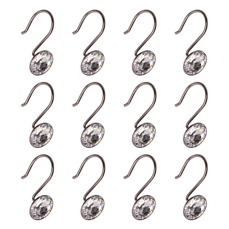 Oil Rubbed Bronze Crystal Shower Curtain Hooks Set of 12