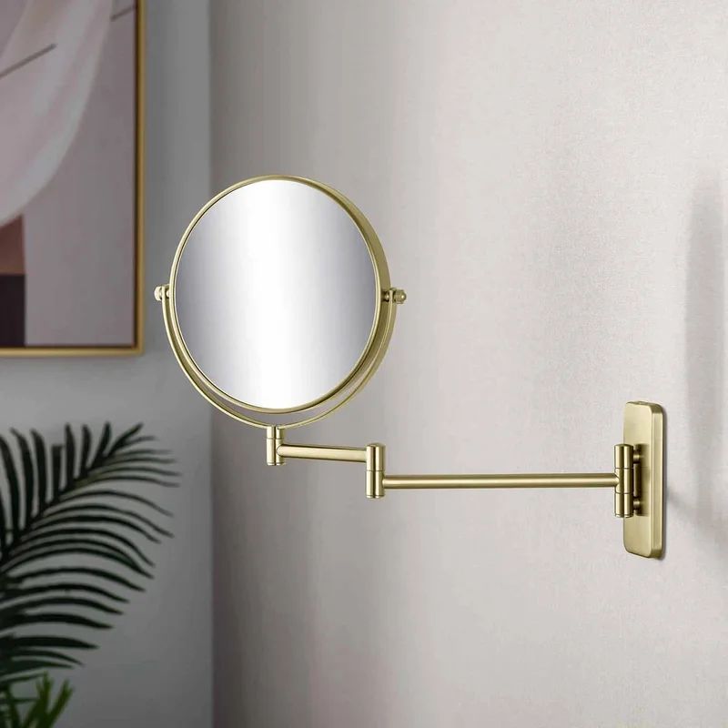 Brushed Gold Round Wall Mounted Magnifying Mirror