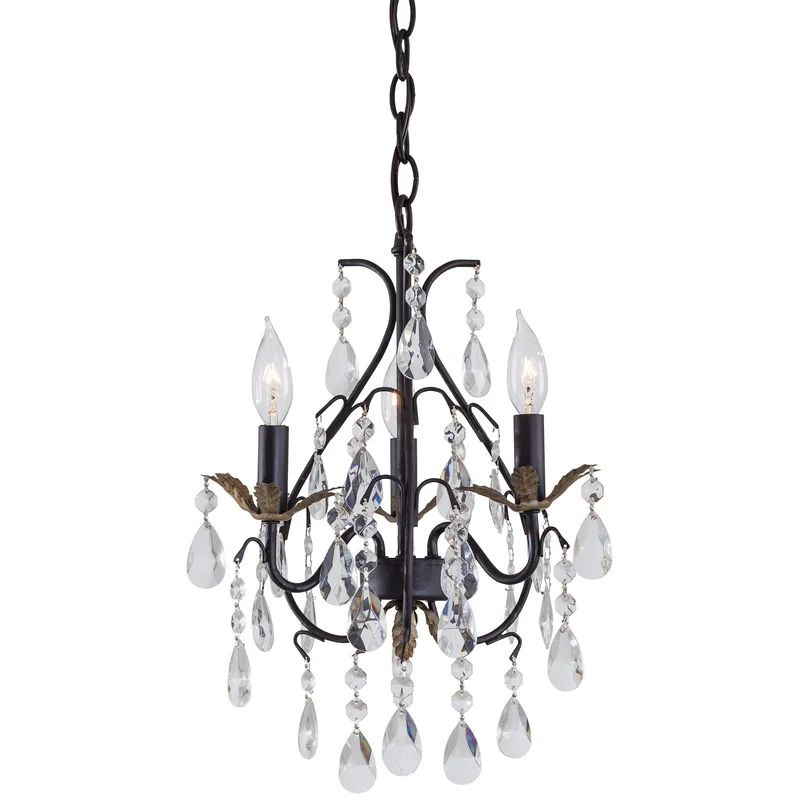 Castlewood Walnut and Silver Crystal Mini Chandelier, 3-Light