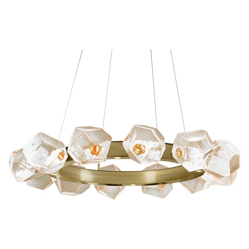 Gem Radial 36" Gilded Brass Drum Chandelier with Handblown Glass Shades