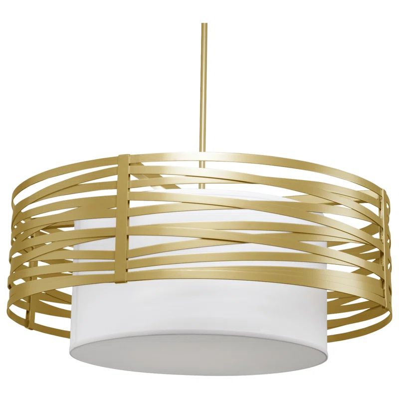 Metallic Beige Silver 24" Drum Chandelier with Linen Shade