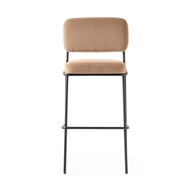 Camel Brown Upholstered Counter Stool with Matte Black Metal Frame