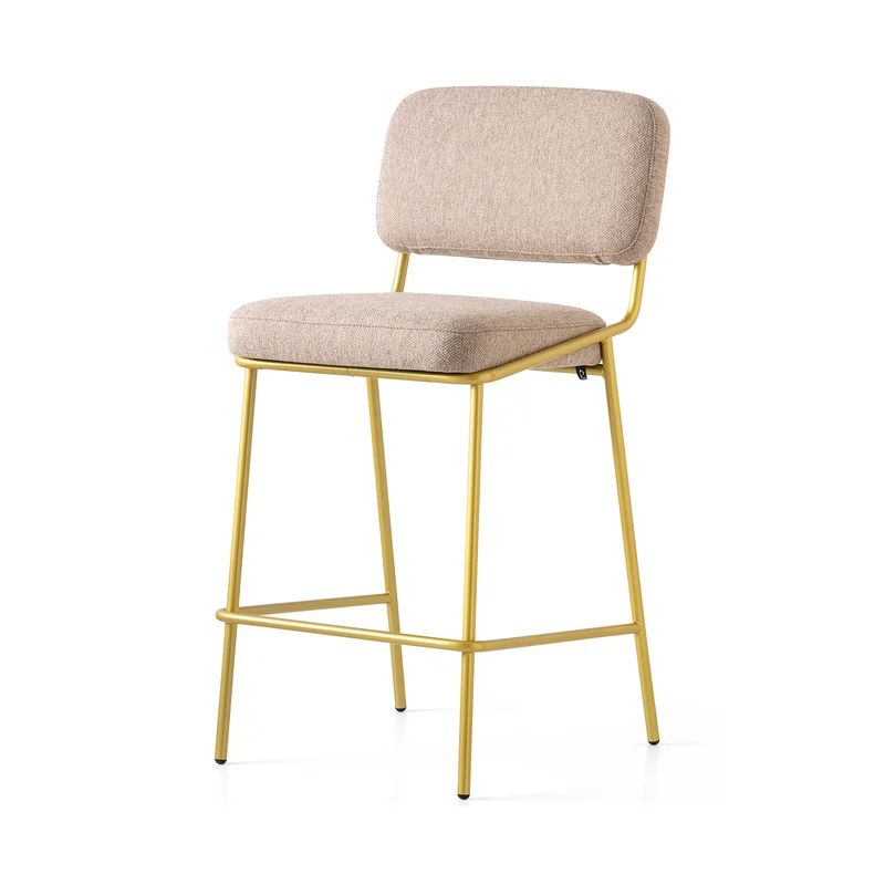 Taupe & Painted Brass 25.63'' Square Base Counter Stool