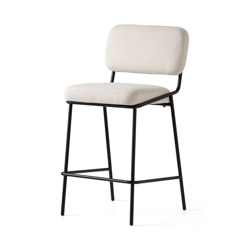 Matte Black Metal Frame Counter Stool with Light Sand Upholstery