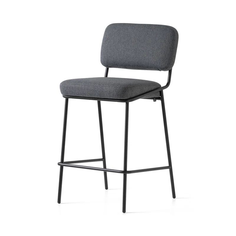 Matte Black Square Base Low Back Upholstered Counter Stool