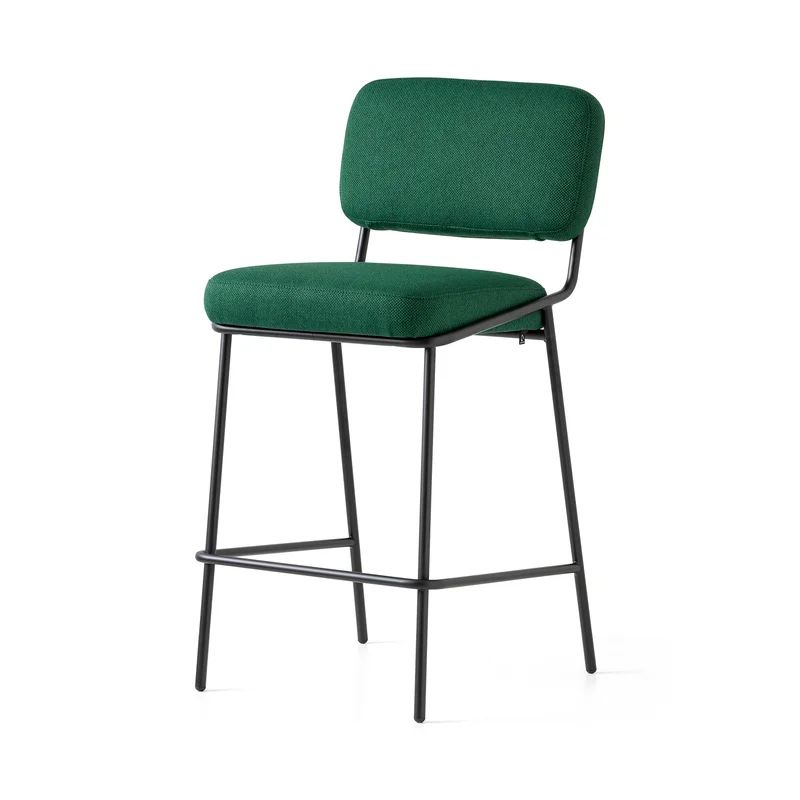 Lacquered Metal and Forest Green Upholstered Square Counter Stool