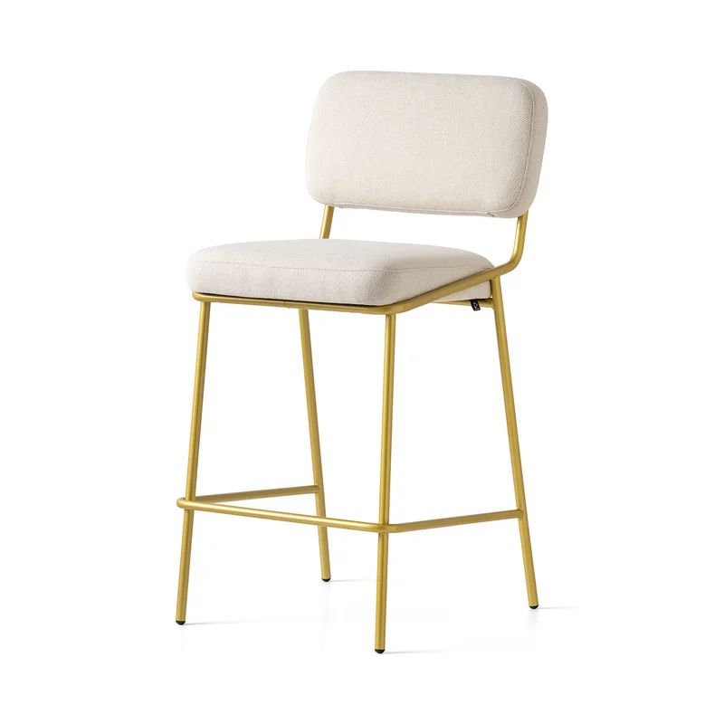 Painted Brass Light Sand Square Base Upholstered Counter Stool