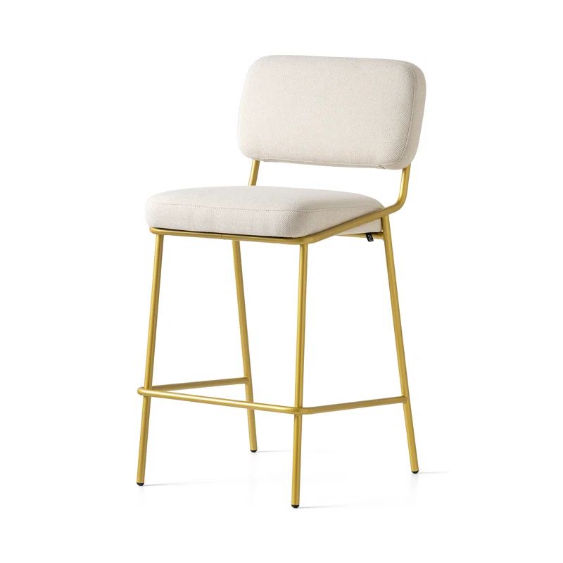 Painted Brass Light Sand Square Base Upholstered Counter Stool