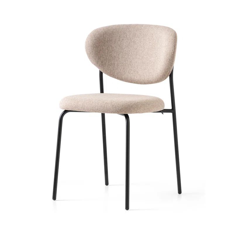 Cozy Upholstered Black Metal Chair with Taupe Fabric