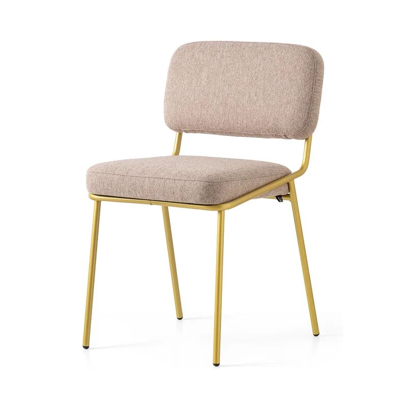 Taupe Upholstered Side Chair with Painted Brass Metal Frame