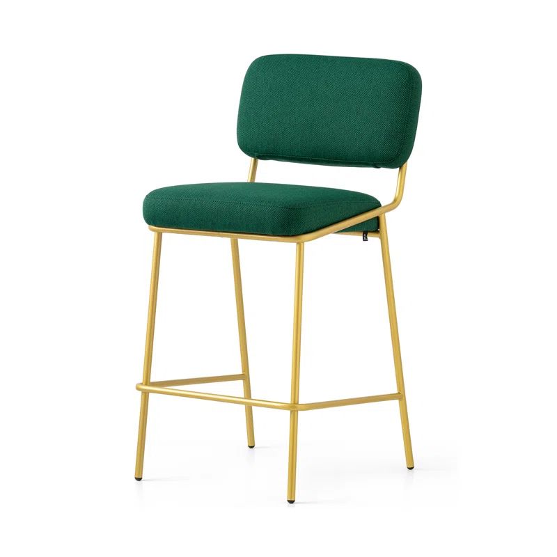 Forest Green Upholstered Counter Stool with Brass Metal Frame