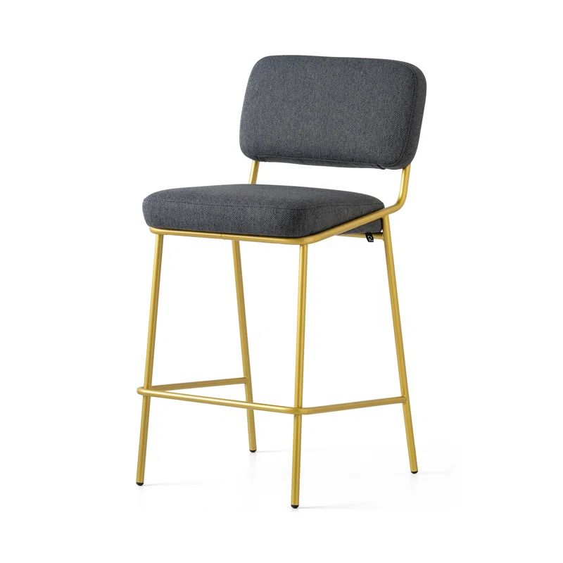 Retro Brass & Black Square Base Upholstered Counter Stool