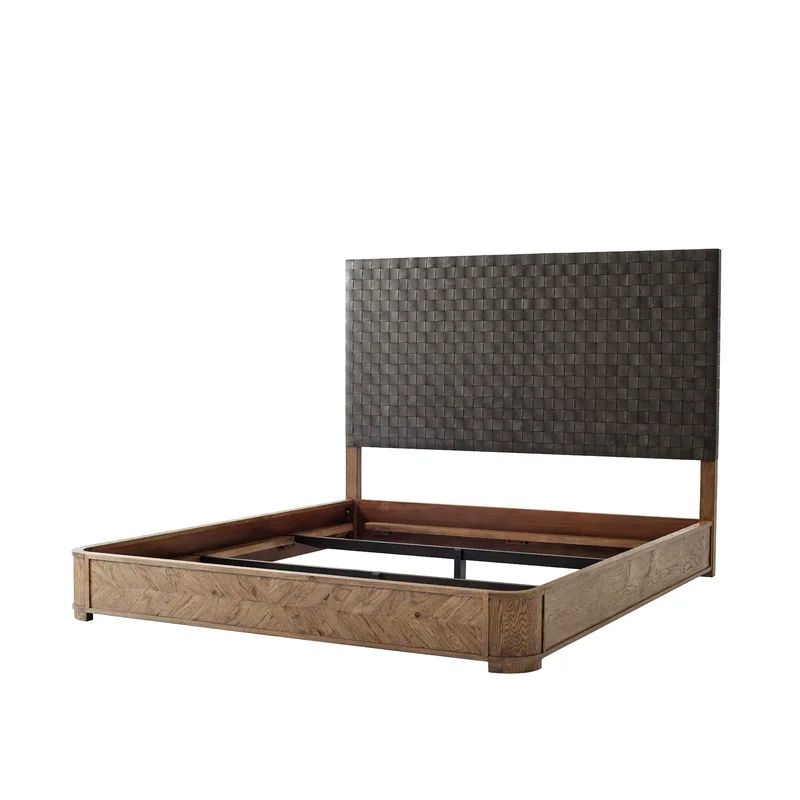 Weston Oak and Leather Upholstered King Platform Bed