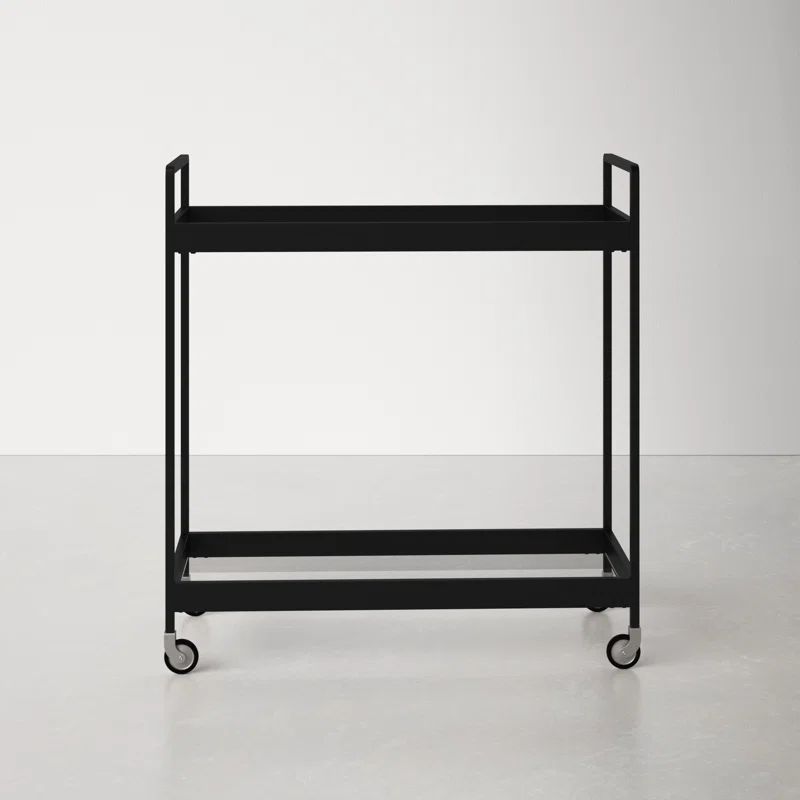 Evelyn & Zoe Contemporary Blackened Bronze Bar Cart with Tempered Glass Shelves