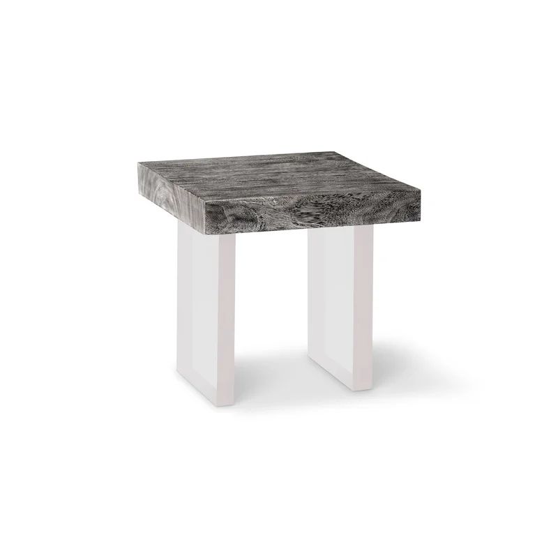 Transitional Gray Stone Square Acrylic Sled End Table