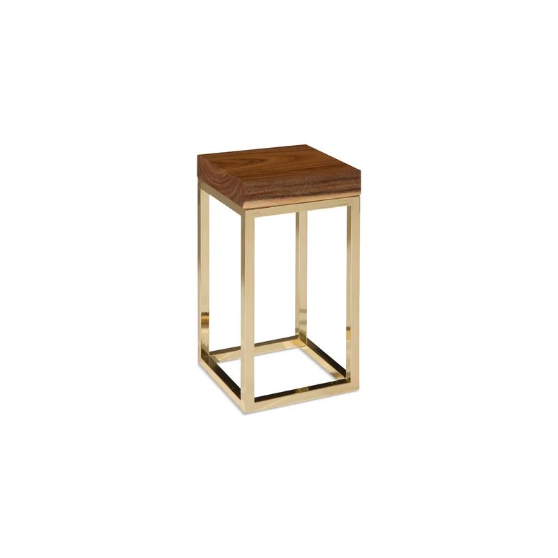 Hayden Square Brown Wood End Table with Gold Metal Base