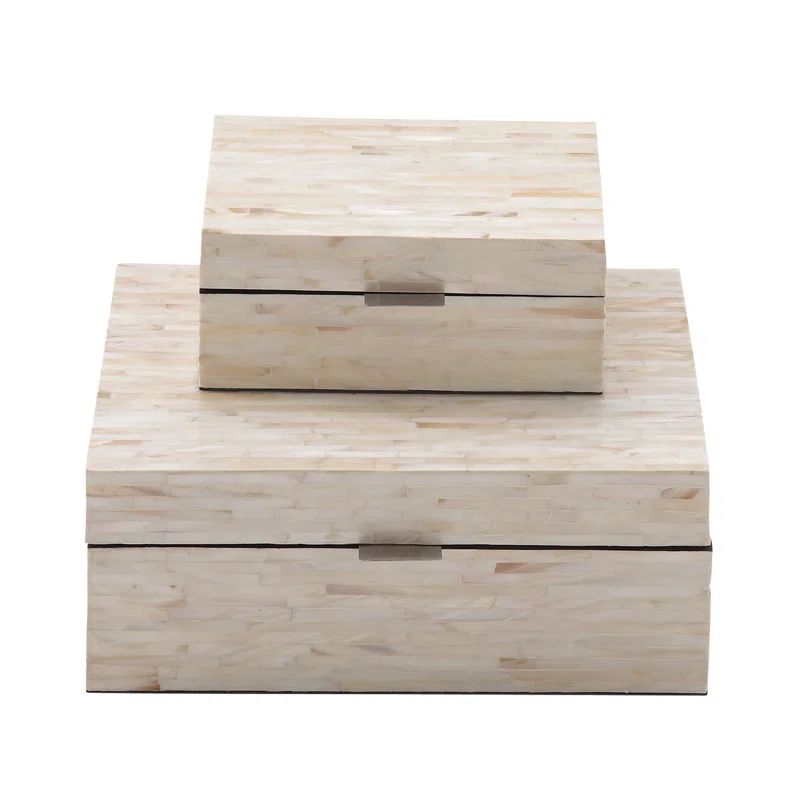 Stained White Handmade Wood Lidded Decorative Box Set