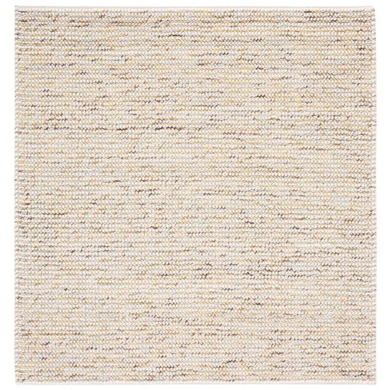 Ivory and Silver Handwoven Wool Square Rug