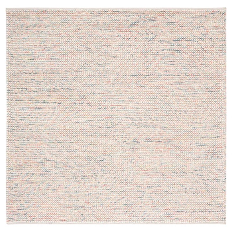 Handwoven Ivory and Pink Square Wool Rug, 6' x 6'