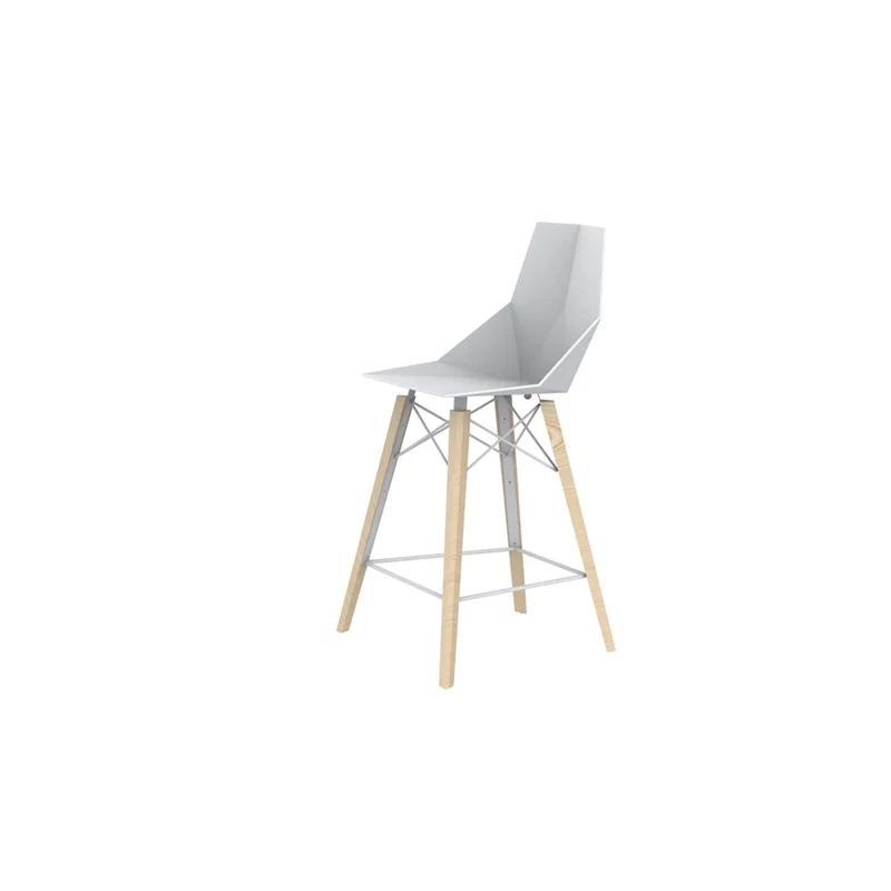 Luna 24.75'' Matte White and Natural Beech Wood Counter Stool