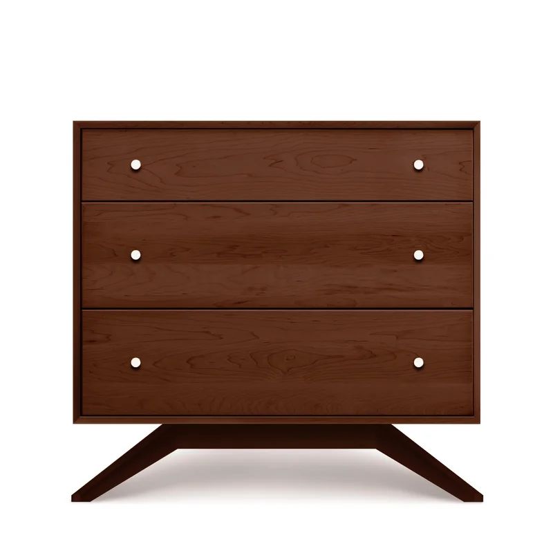 Astrid Cognac Cherry Mid-Century 3-Drawer Dresser with Silver Handles