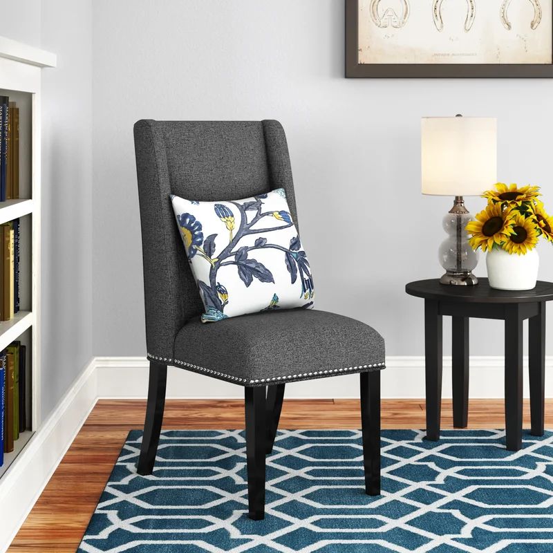 Elegant Gray Upholstered Parsons Side Chair with Nailhead Trim