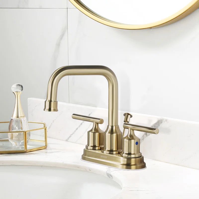 Gold Centerset 2-Handle Bathroom Faucet with Drain Assembly