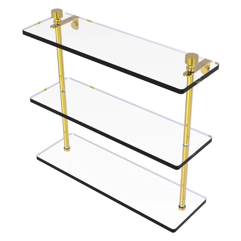 Polished Brass and Glass 3-Tier Wall Shelf