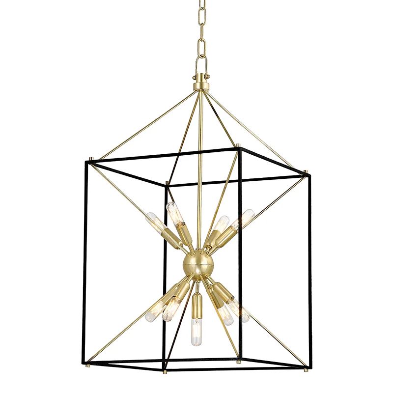 Astralis 9-Light Aged Brass Starburst Chandelier with Crystal Accents