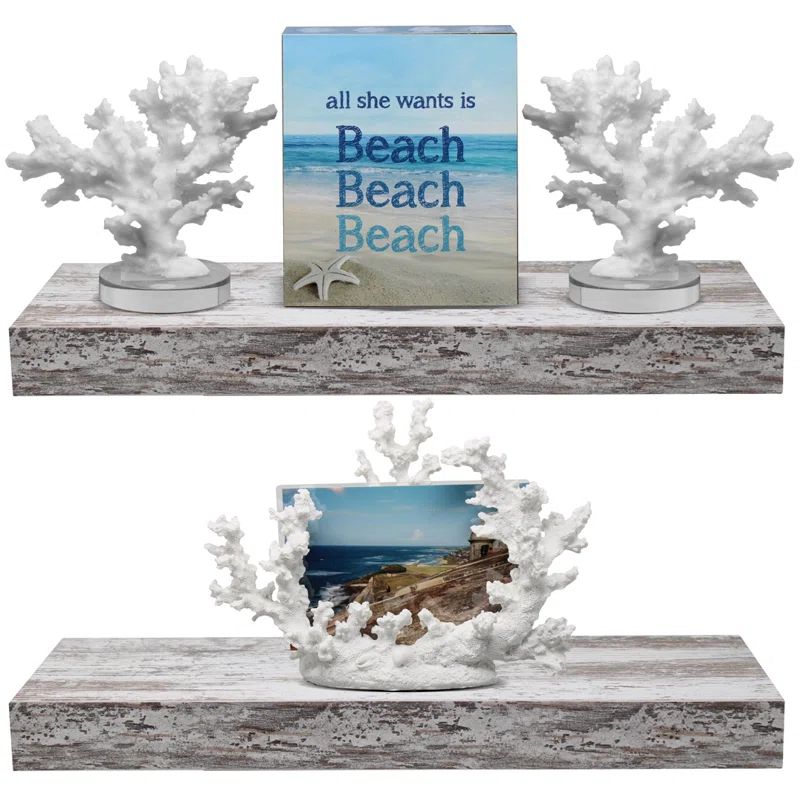 Coastal Charm White Floating Shelves 2-Pack for Living Room or Bedroom