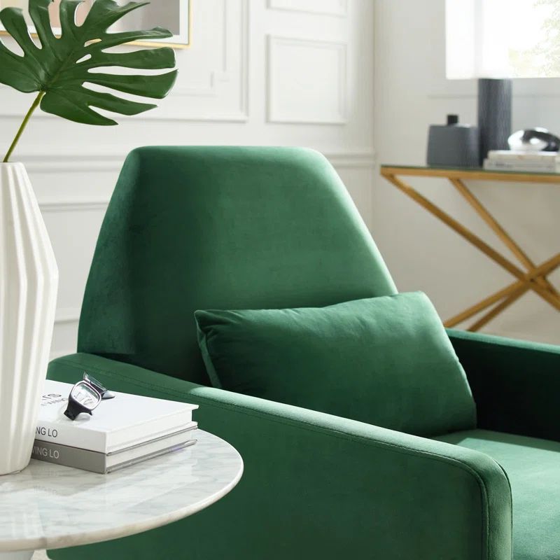 Emerald Green Velvet 28.5" Square Armchair with Gold Legs