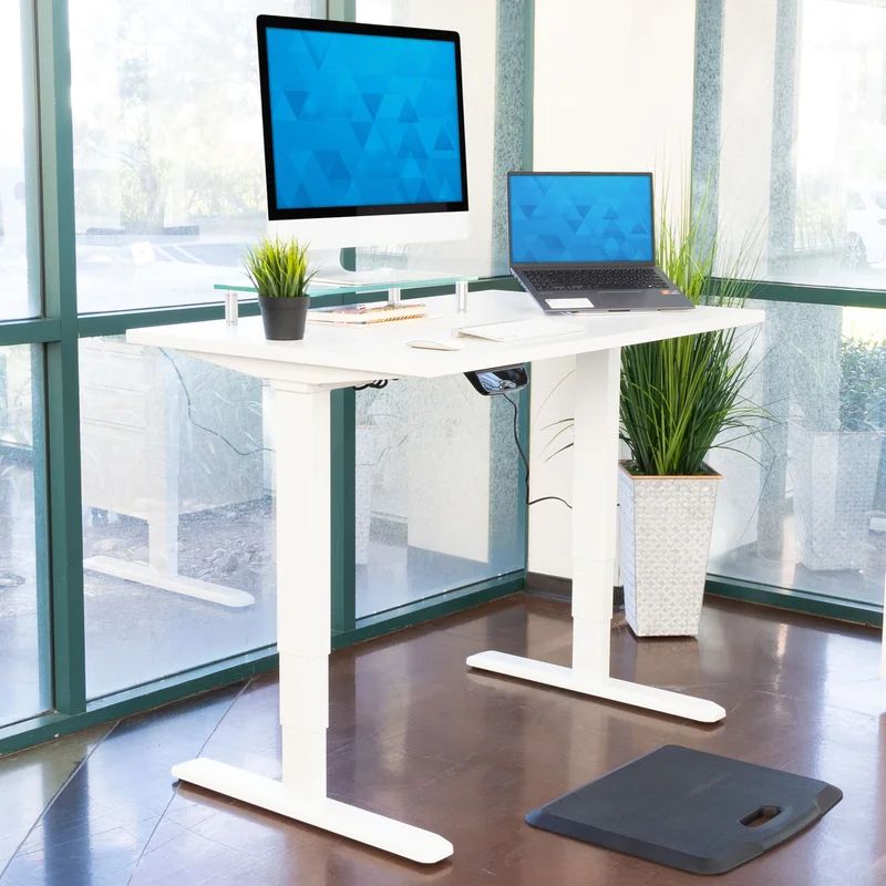 Elevate 47'' White Dual Motor Electric Sit-Stand Desk with Touchscreen Control
